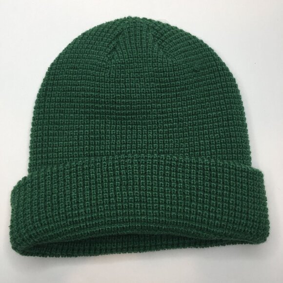 Yea.Nice Beanie Soft Acrylic Forest Green Folded Waffle Weave Beanie Hat Cap - Picture 2 of 3